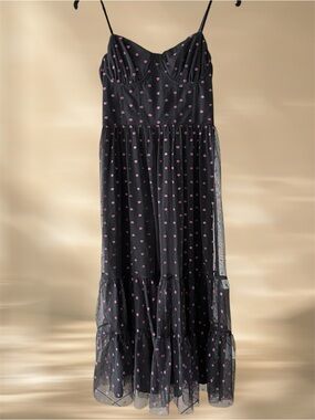 Betsey Johnson Glitter Lip Kisses Mesh Corset Midi Dress - Size 2